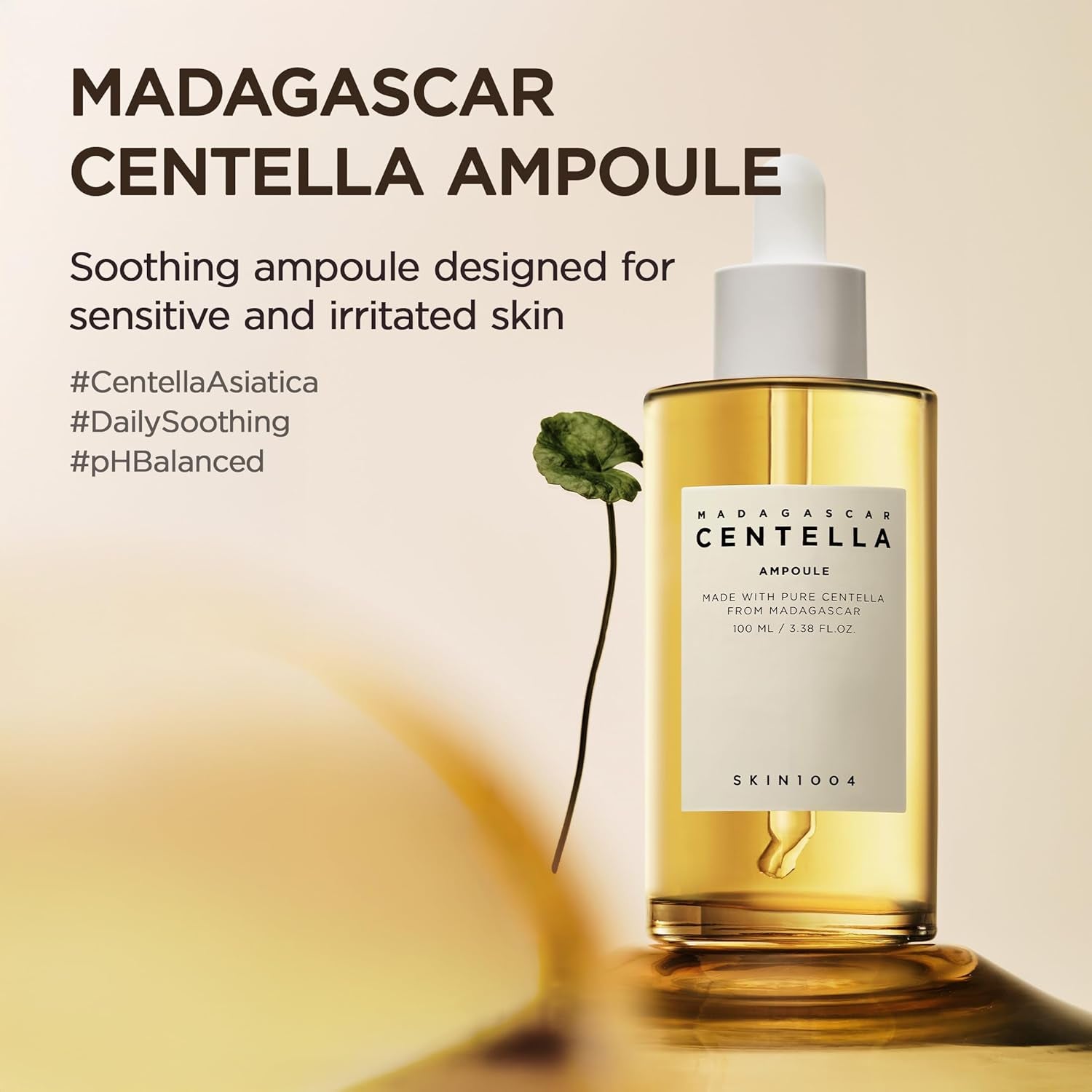 Madagascar Centella Ampoule 100 (100 Ml or 3.38 Floz), Facial Serum, 100% Centella Asiatica Extract, for Soothing Sensitive and Acne-Prone Skin