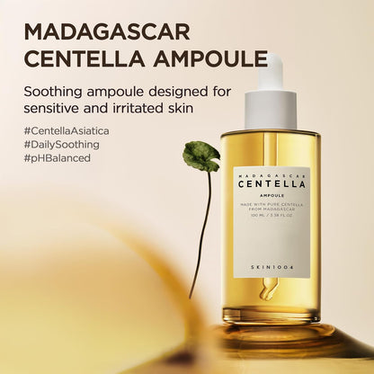 Madagascar Centella Ampoule 100 (100 Ml or 3.38 Floz), Facial Serum, 100% Centella Asiatica Extract, for Soothing Sensitive and Acne-Prone Skin